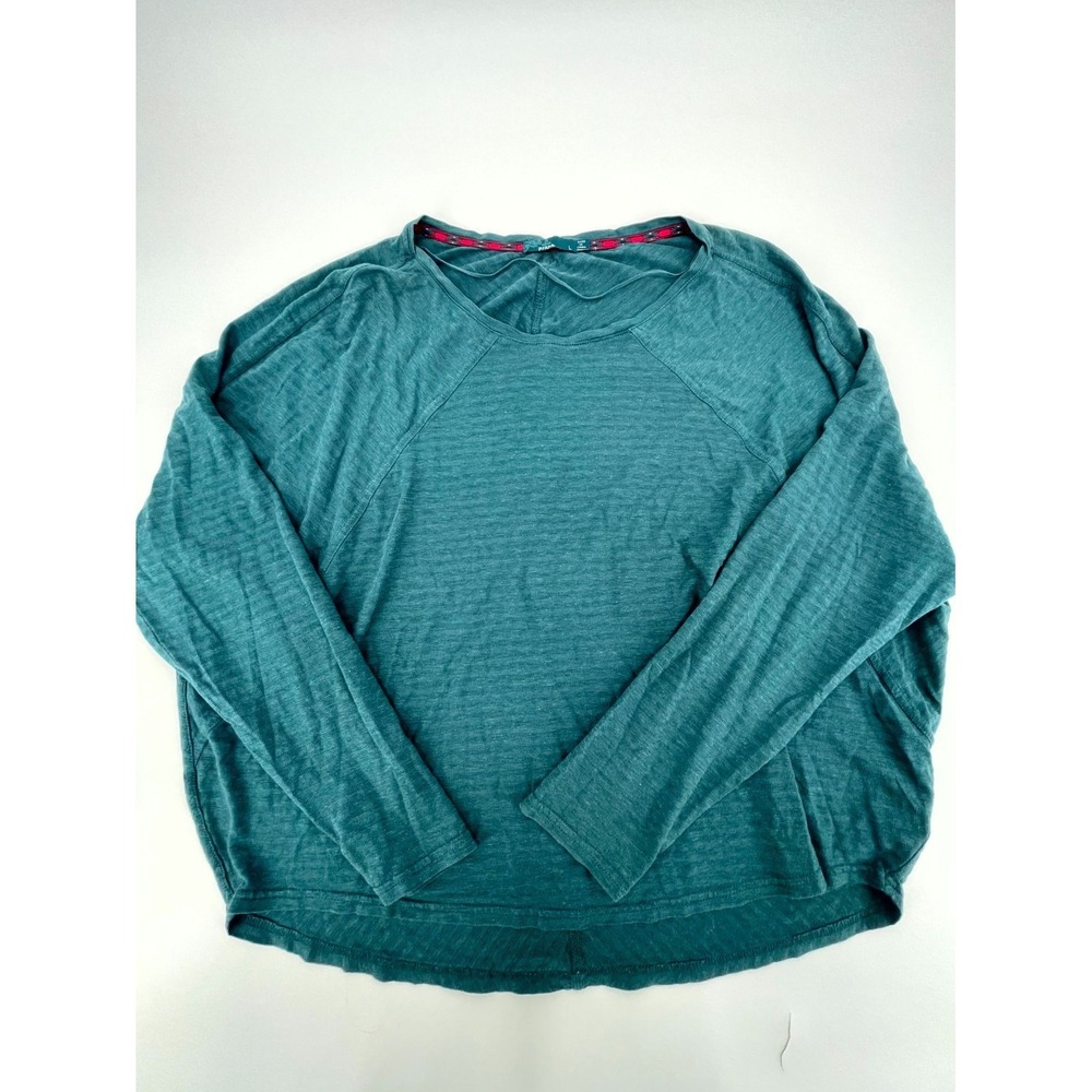 Prana Oversized Top Womens Large Green Striped Cotton Dolman Sleeve High Low Hem